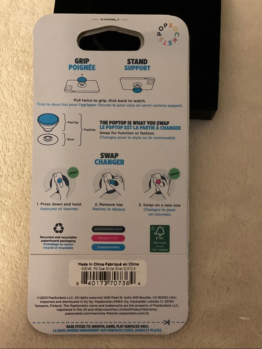 PopSocket PopGrip Clear/White Swappable Phone Grip